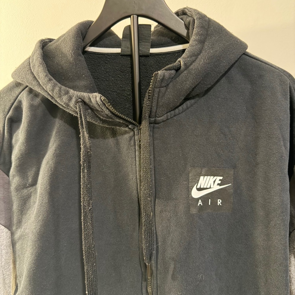 Nike Air Mens Full Zip Hoodie Black Grey Colorblock Fleece Jacket Medium - Picture 3 of 10